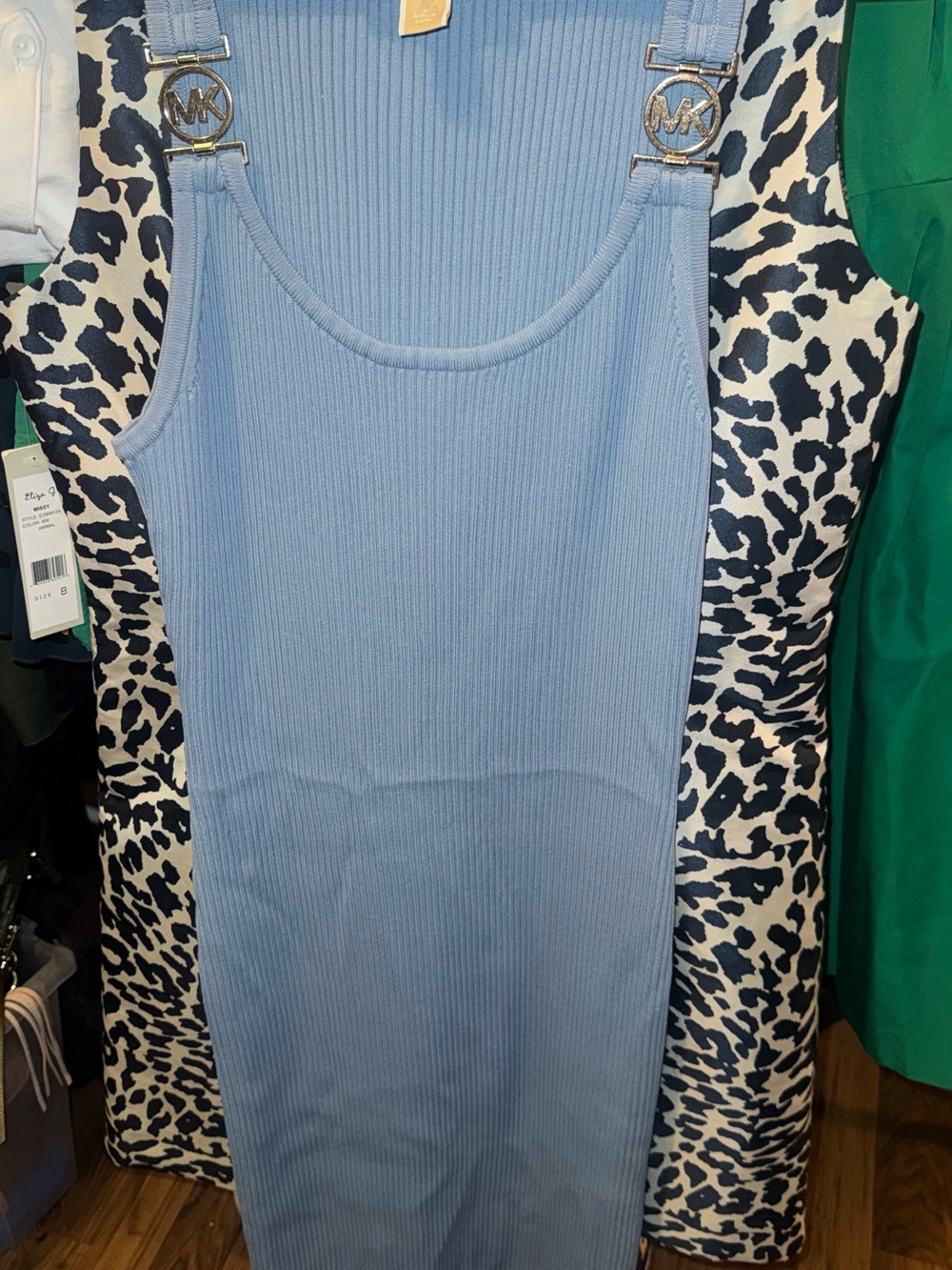 Michael Kors Baby Blue Ribbed Tank Dress with MK Logo Straps